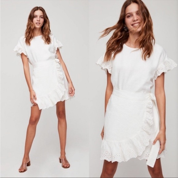 WILFRED ARITIZIA Ninette Dress Wrap Yellow Size XXS Ruffle - Picture 2 of 8